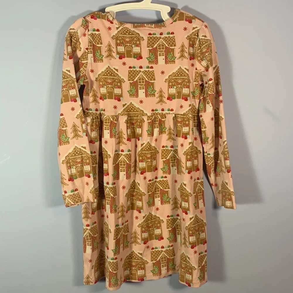 Gymboree size 10 pink gingerbread houses long sleeve  cotton dress Christmas